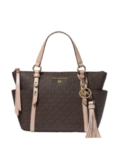Sullivan Small Logo Top-Zip Tote Bag (Brown+Cream)