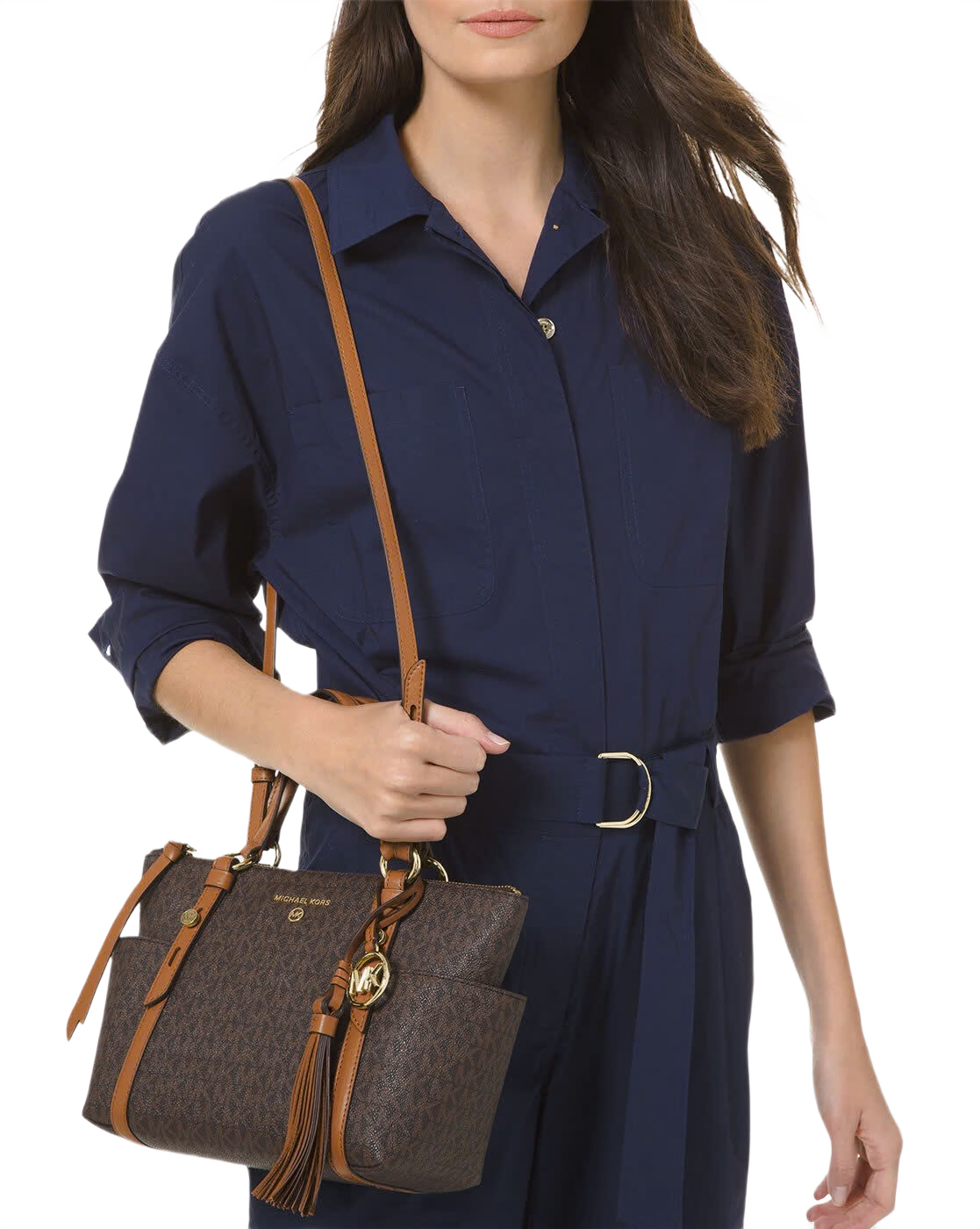 Sullivan Small Logo Top-Zip Tote Bag (Brown+Acorn)