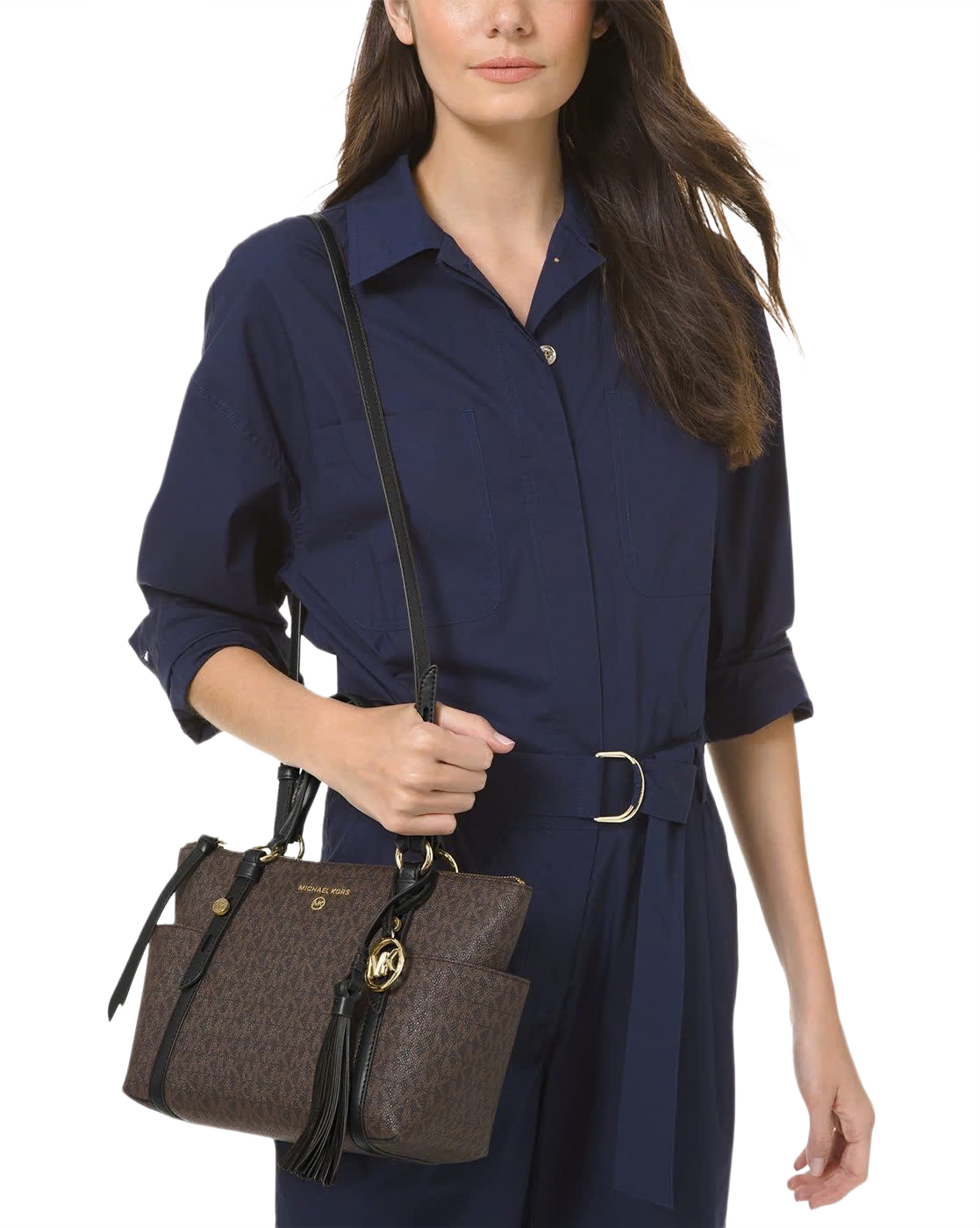 Sullivan Small Logo Top-Zip Tote Bag (Brown+Black)