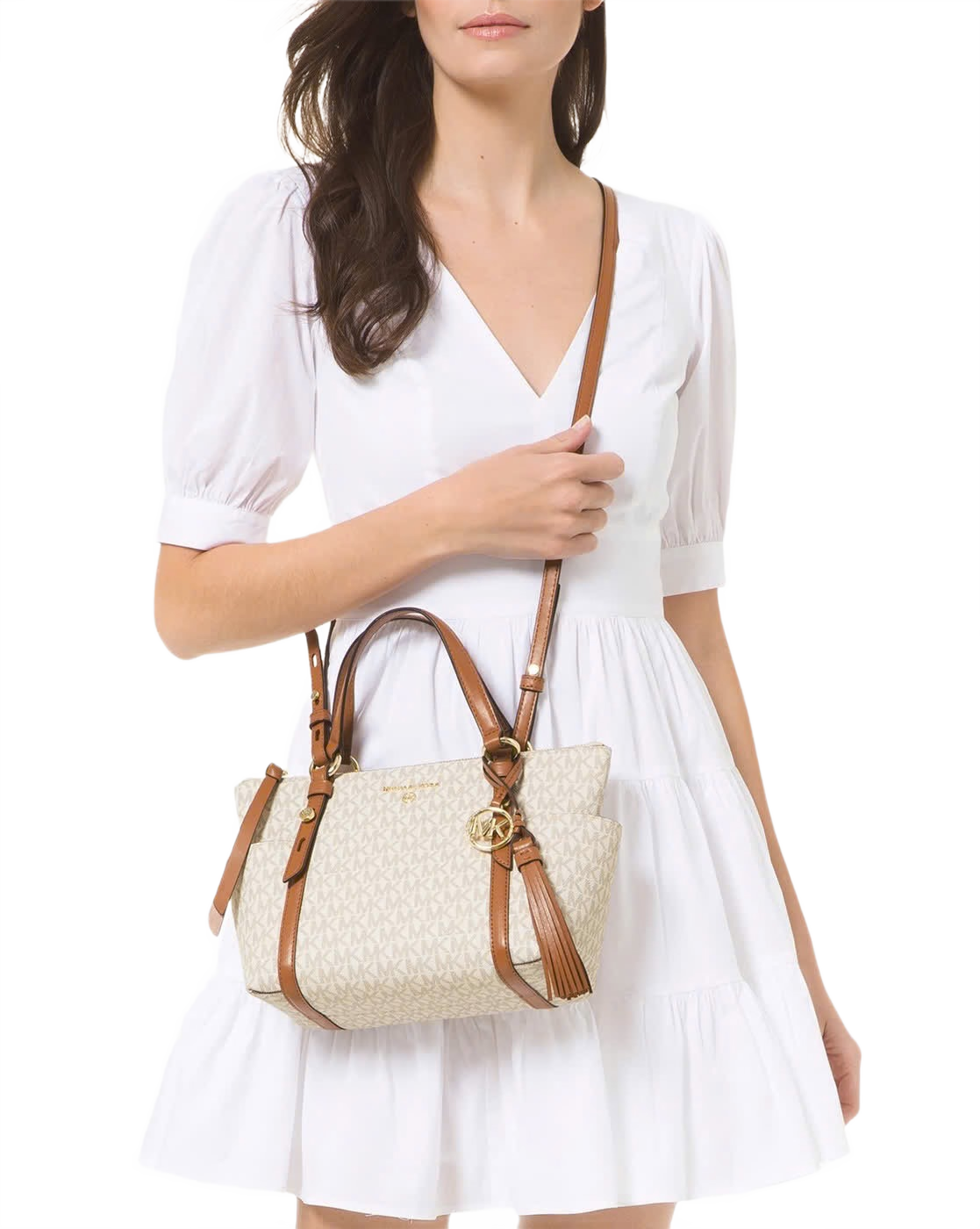 Sullivan Small Logo Top-Zip Tote Bag (Vanilla+Acorn)