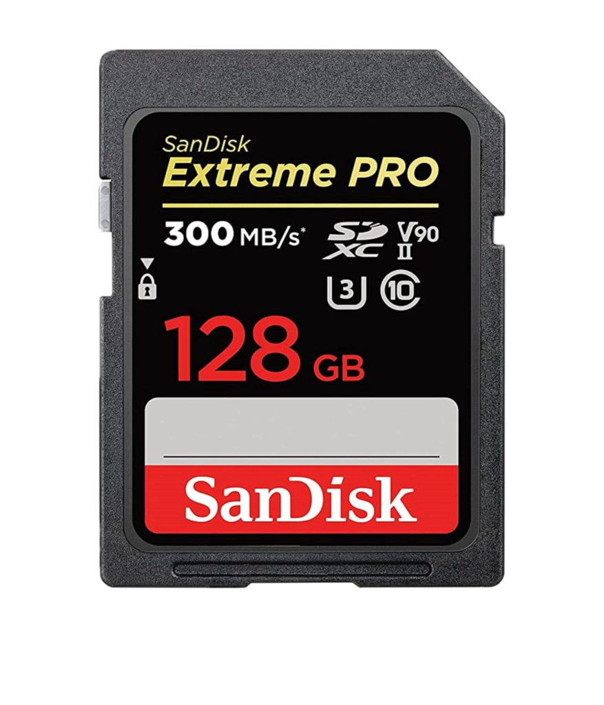 SanDisk Extreme PRO 128GB SDXC Memory Card, UHS-II, Class 10, U3, V90, 300MB/s read, 260MB/s write, Black, Water-resistant