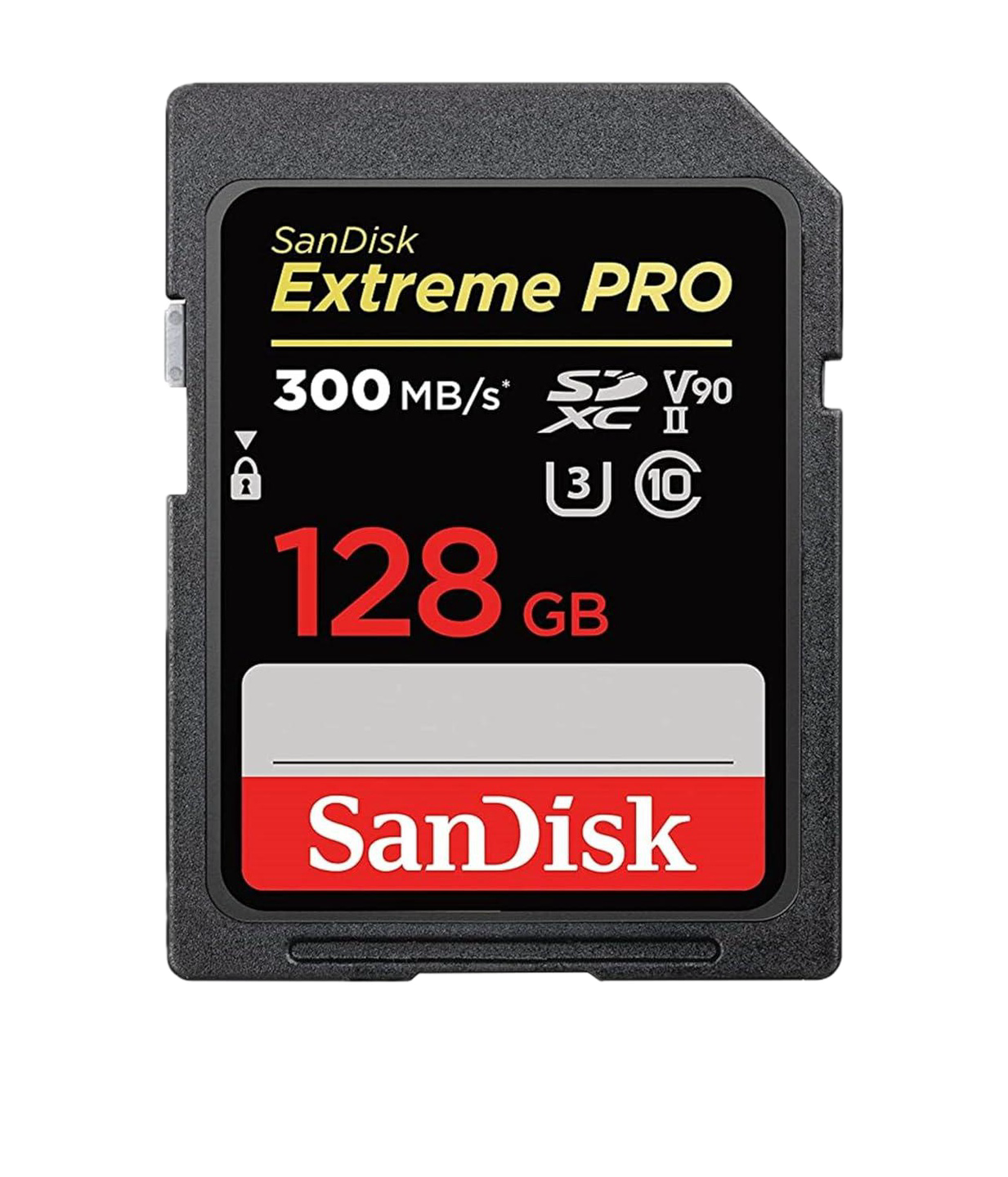 SanDisk Extreme PRO 128GB SDXC Memory Card, UHS-II, Class 10, U3, V90, 300MB/s read, 260MB/s write, Black, Water-resistant