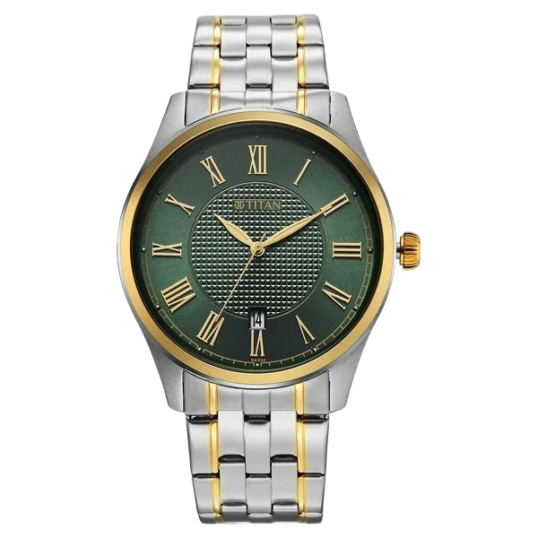 Neo Roman Analog with Green Dial Dual Tone Stainless Steel Strap Watch for Men