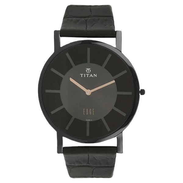 Edge Quartz Analog Black Dial Black Leather Strap Watch for Men