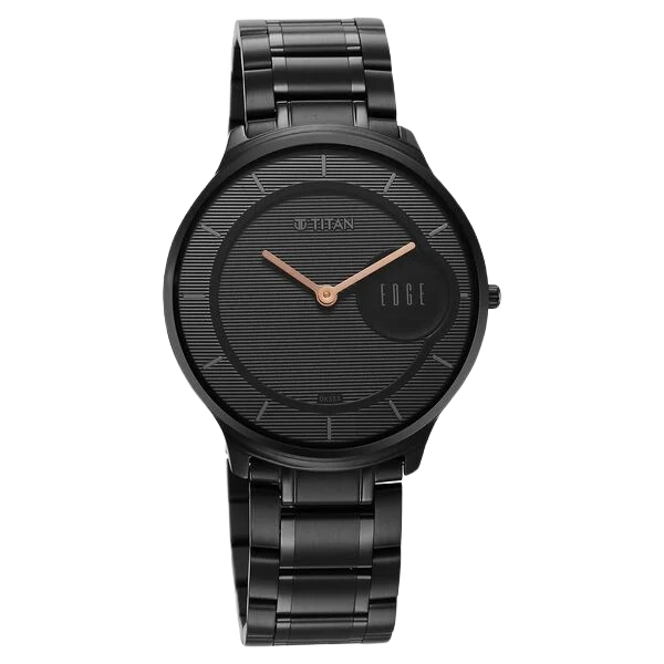 Edge Metal Black Dial Analog Stainless Steel Strap Watch for Men