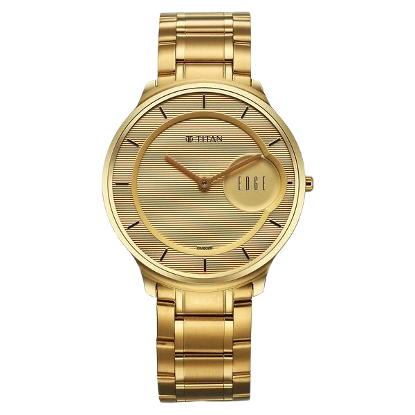 Edge Metal Golden Dial Stainless Steel Strap Watch for Men