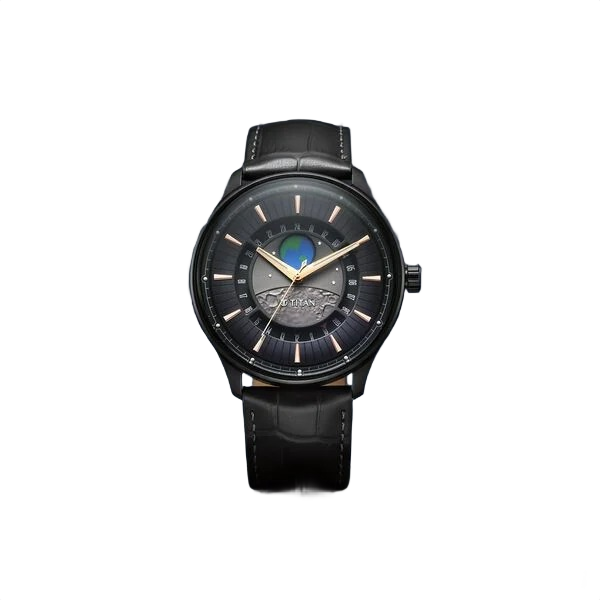 Stellar Analog with Earth Disc and Gray Dial Gray Leather Strap Watch for Men