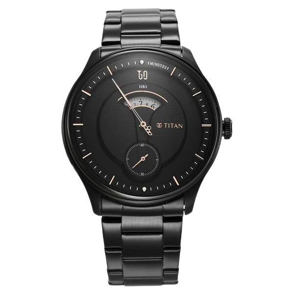 Quartet Black Dial Analog Stainless Steel Strap Watch for Men
