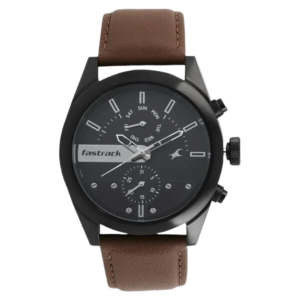 All Nighters Quartz Multifunction Black Dial Leather Strap Watch
