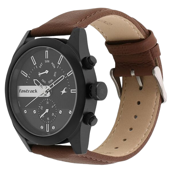 All Nighters Quartz Multifunction Black Dial Leather Strap Watch