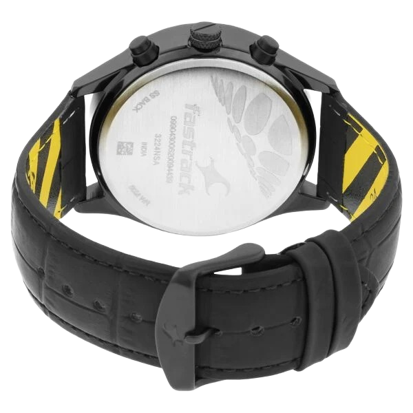 Fastfit Quartz Analog with Day and Date Black Dial Leather Strap Watch