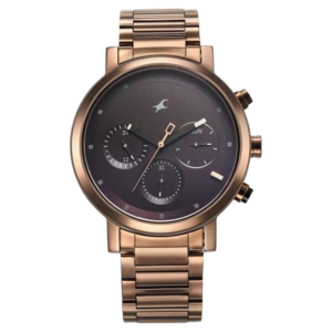 Tick Tock Quartz Analog Black Dial With Brown Stainless steel Strap Watch