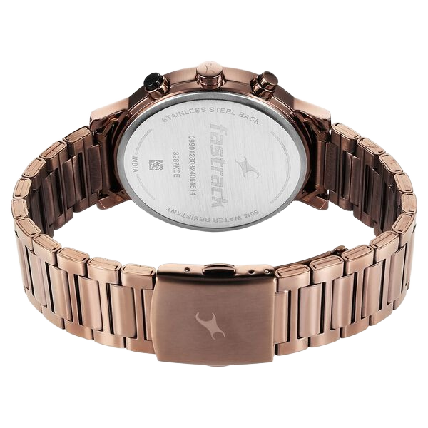 Tick Tock Quartz Analog Black Dial With Brown Stainless steel Strap Watch