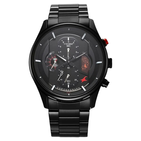 Opulence Sun Moon Chronograph Black Dial Black Metal Strap Analog Quartz Watch