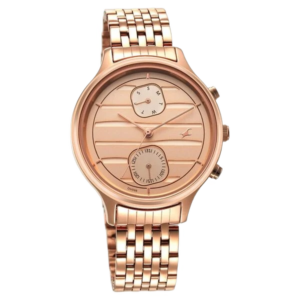 Fastrack Style Up Rose Gold Dial Stainless Steel Strap Watch for Girls