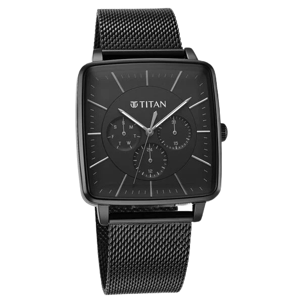 Avant Garde Black Dial Quartz Multifunction Stainless Steel Strap Watch for Men