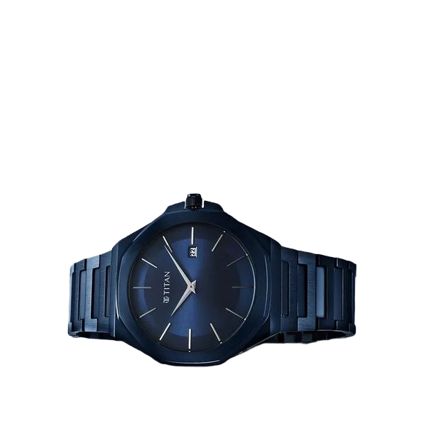 Classic Slim Quartz Analog with Date Blue Dial Stainless Steel Strap Watch for Men