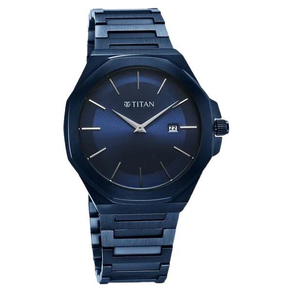 Classic Slim Quartz Analog with Date Blue Dial Stainless Steel Strap Watch for Men