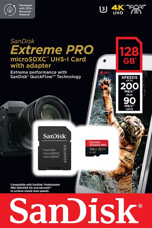128GB Extreme Pro Miro SDXC 200mbps Memory Card Sandisk