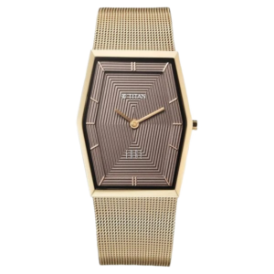 Edge Whimsey Quartz Analog Brown Dial Golden Stainless Steel Strap Watch for Men
