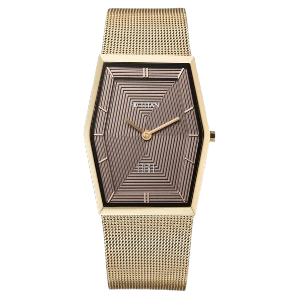Edge Whimsey Quartz Analog Brown Dial Golden Stainless Steel Strap Watch for Men