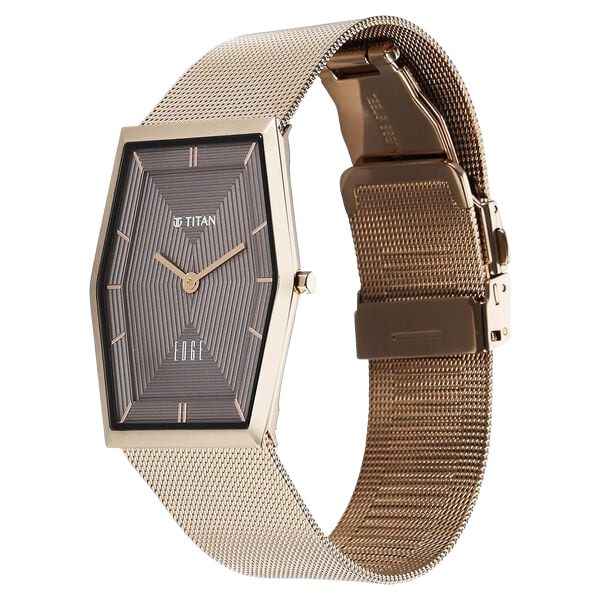 Edge Whimsey Quartz Analog Brown Dial Golden Stainless Steel Strap Watch for Men