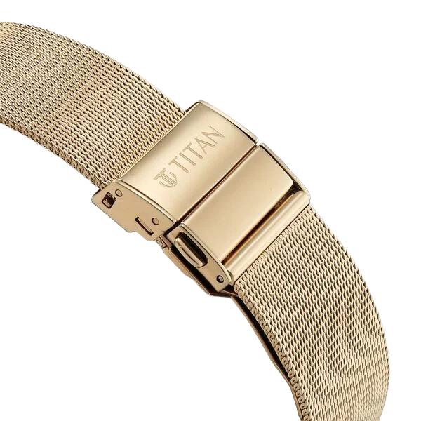 Edge Whimsey Quartz Analog Brown Dial Golden Stainless Steel Strap Watch for Men