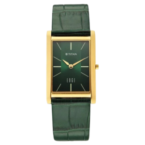 Edge Monture Quartz Analog Green Dial Green Leather Strap Watch for Men