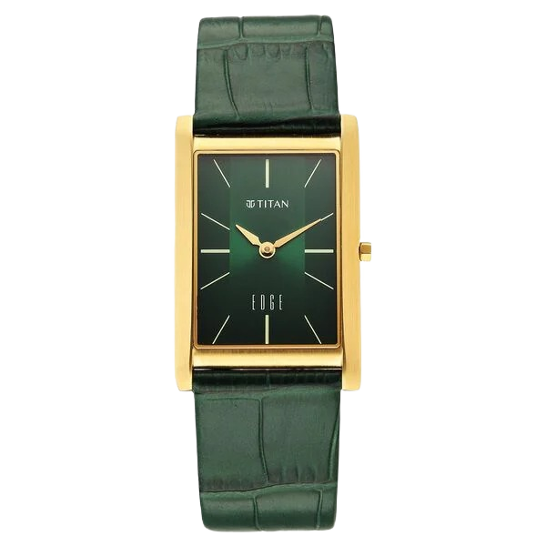 Edge Monture Quartz Analog Green Dial Green Leather Strap Watch for Men