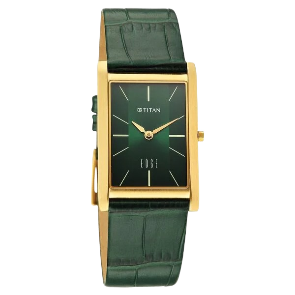 Edge Monture Quartz Analog Green Dial Green Leather Strap Watch for Men