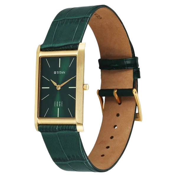 Edge Monture Quartz Analog Green Dial Green Leather Strap Watch for Men