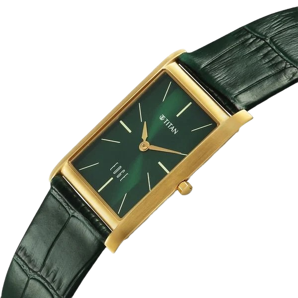 Edge Monture Quartz Analog Green Dial Green Leather Strap Watch for Men