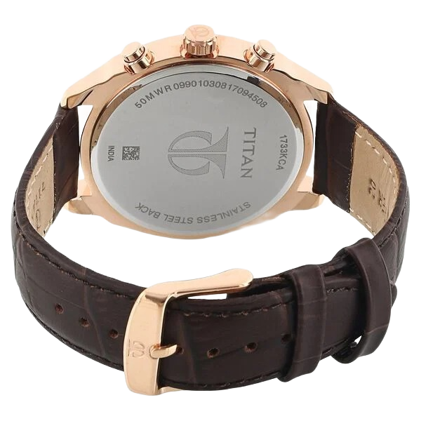 Quartz Multifunction Black Dial Brown Leather Strap Watch for Men