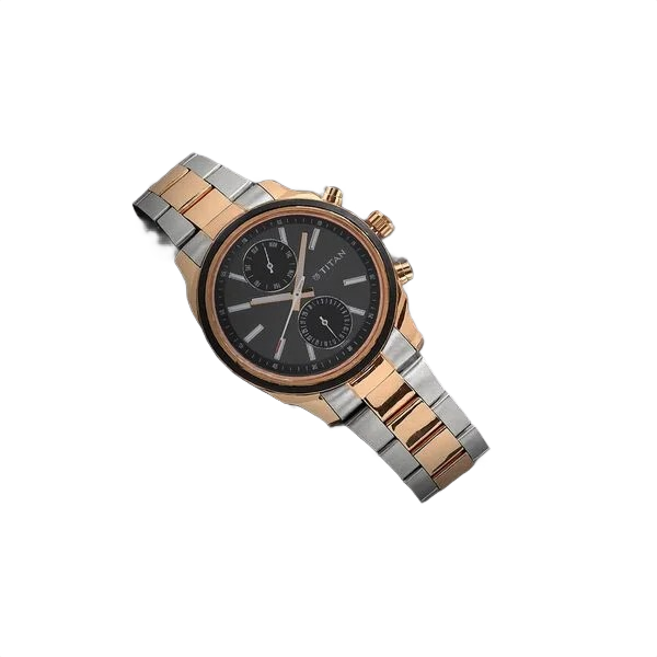 Workwear Quartz Multifunction Black Dial Two-Tone Stainless Steel Strap Watch for Men