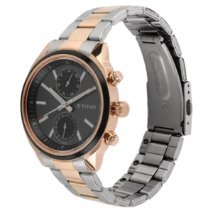 Workwear Quartz Multifunction Black Dial Two-Tone Stainless Steel Strap Watch for Men