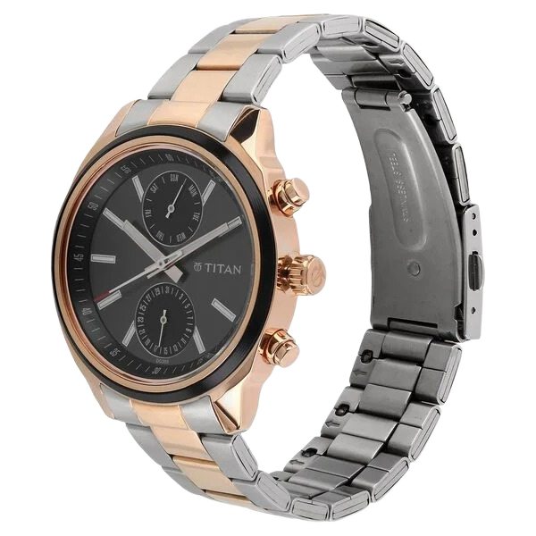 Workwear Quartz Multifunction Black Dial Two-Tone Stainless Steel Strap Watch for Men