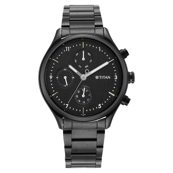 Neo Black Dial Quartz Multifunction Stainless Steel Strap Watch for Men