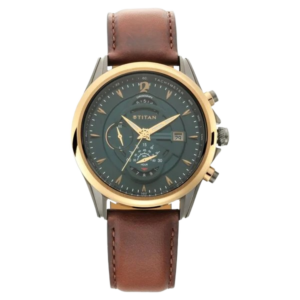 Men's Maritime Pro Lateen Sail Chronograph Quartz Watch – Sea Green Dial, Brown Leather Strap
