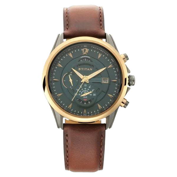 Men's Maritime Pro Lateen Sail Chronograph Quartz Watch – Sea Green Dial, Brown Leather Strap