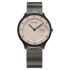 Edge Murals Quartz Analog Pink Dial Grey Stainless Steel Strap Watch for Men