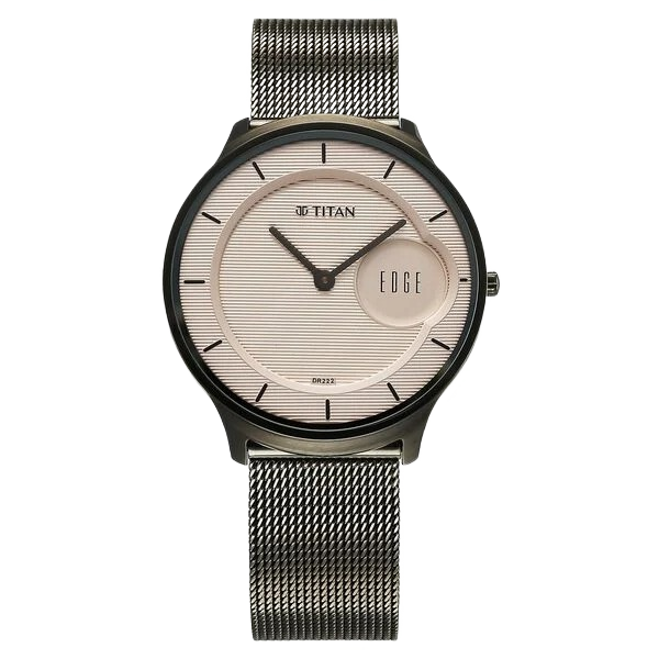 Edge Murals Quartz Analog Pink Dial Grey Stainless Steel Strap Watch for Men