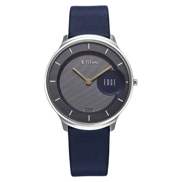 Edge Murals Quartz Analog Blue Dial Blue Leather Strap Watch for Men