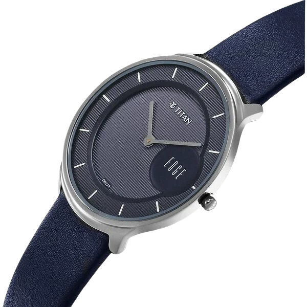 Edge Murals Quartz Analog Blue Dial Blue Leather Strap Watch for Men