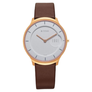 Edge Baseline Quartz Analog White Dial Brown Leather Strap Watch for Men