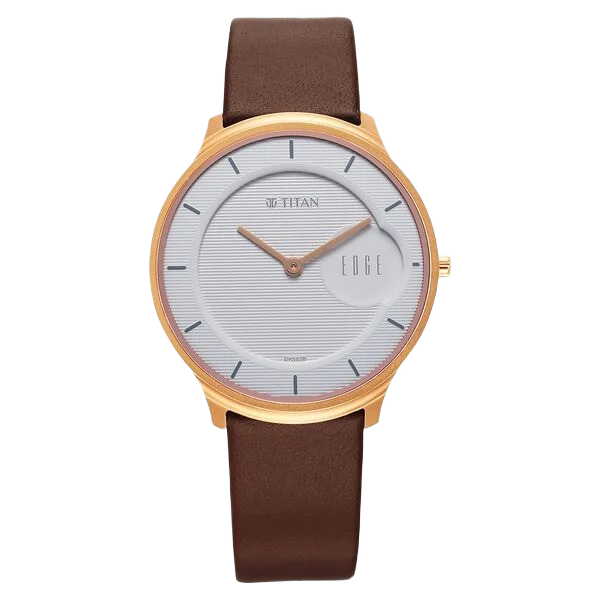 Edge Baseline Quartz Analog White Dial Brown Leather Strap Watch for Men