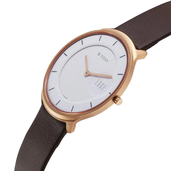 Edge Baseline Quartz Analog White Dial Brown Leather Strap Watch for Men