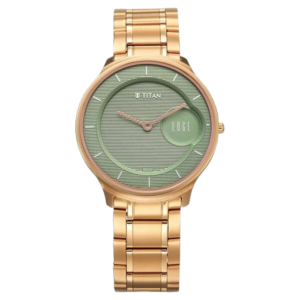 Edge Murals Quartz Analog Green Dial Rose Gold Stainless Steel Strap Watch for Men