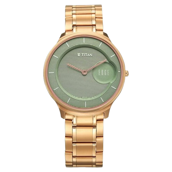 Edge Murals Quartz Analog Green Dial Rose Gold Stainless Steel Strap Watch for Men