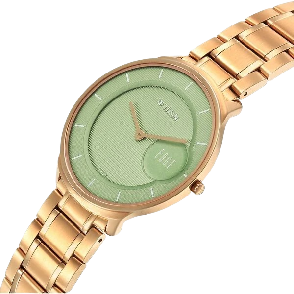 Edge Murals Quartz Analog Green Dial Rose Gold Stainless Steel Strap Watch for Men