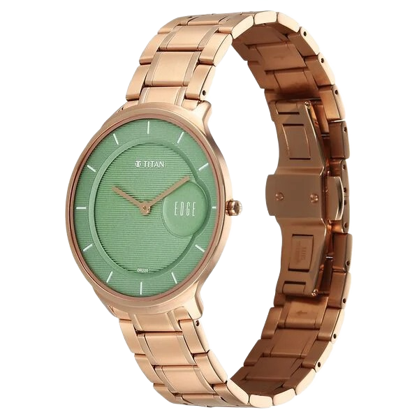Edge Murals Quartz Analog Green Dial Rose Gold Stainless Steel Strap Watch for Men